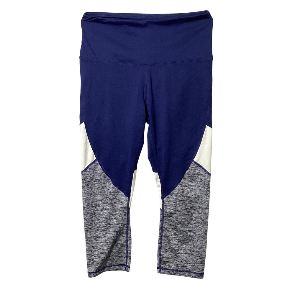 Reebok Colorblock Capri Leggings Women Medium Navy Blue Workout Yoga Pants‎